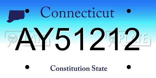 AY51212 Connecticut License Plate