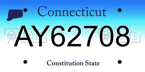 AY62708 Connecticut License Plate