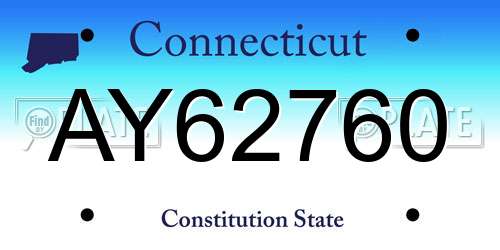 AY62760 Connecticut License Plate