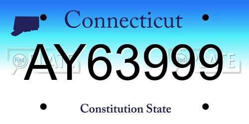 AY63999 Connecticut License Plate