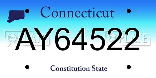 AY64522 Connecticut License Plate