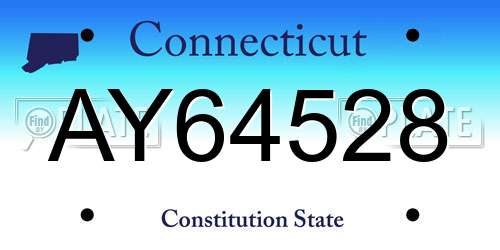 AY64528 Connecticut License Plate