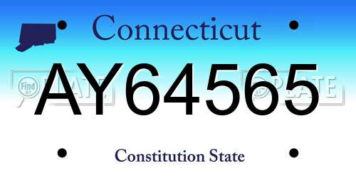 AY64565 Connecticut License Plate