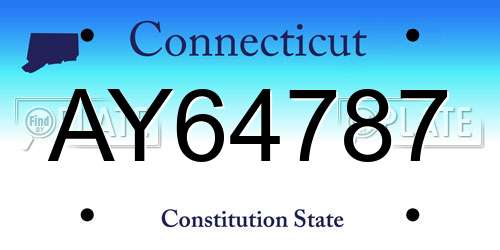 AY64787 Connecticut License Plate