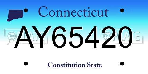 AY65420 Connecticut License Plate