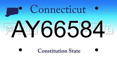 AY66584 Connecticut License Plate