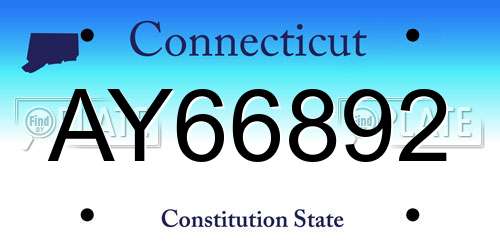 AY66892 Connecticut License Plate