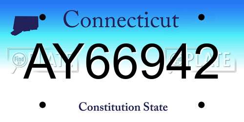 AY66942 Connecticut License Plate