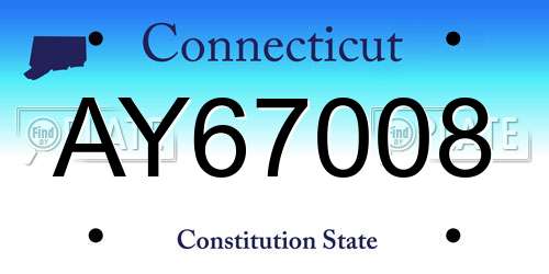 AY67008 Connecticut License Plate