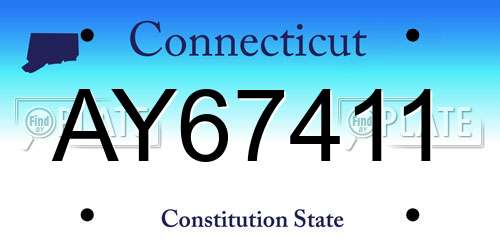 AY67411 Connecticut License Plate