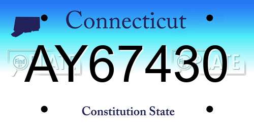 AY67430 Connecticut License Plate