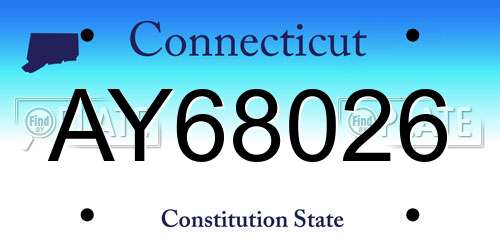 AY68026 Connecticut License Plate