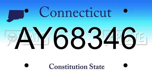 AY68346 Connecticut License Plate