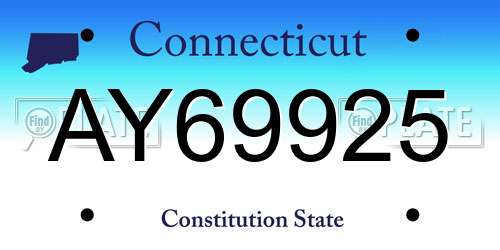 AY69925 Connecticut License Plate
