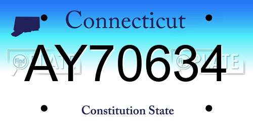 AY70634 Connecticut License Plate