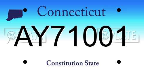 AY71001 Connecticut License Plate