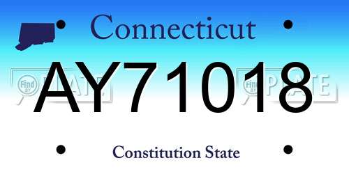 AY71018 Connecticut License Plate