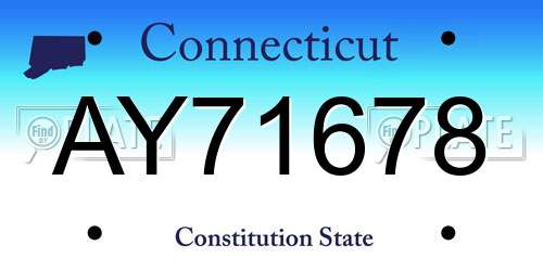 AY71678 Connecticut License Plate