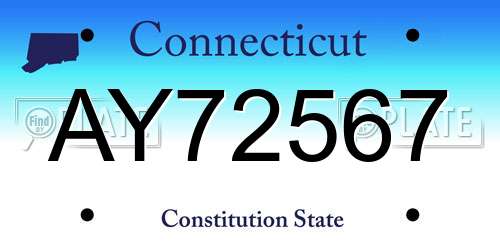 AY72567 Connecticut License Plate