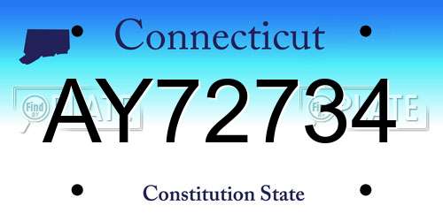 AY72734 Connecticut License Plate