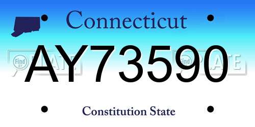 AY73590 Connecticut License Plate