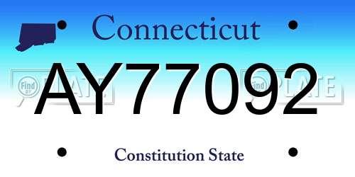 AY77092 Connecticut License Plate