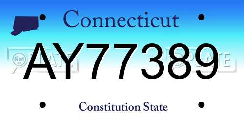 AY77389 Connecticut License Plate