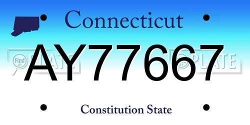 AY77667 Connecticut License Plate