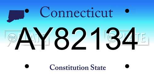 AY82134 Connecticut License Plate