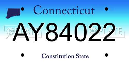 AY84022 Connecticut License Plate
