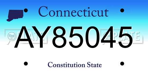 AY85045 Connecticut License Plate