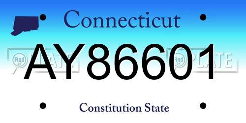 AY86601 Connecticut License Plate