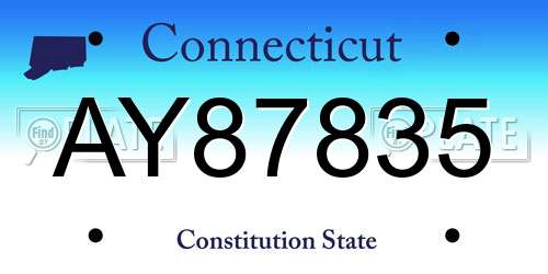 AY87835 Connecticut License Plate