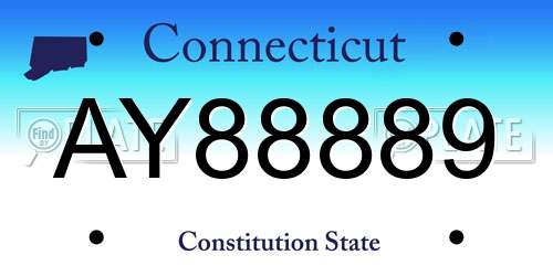 AY88889 Connecticut License Plate
