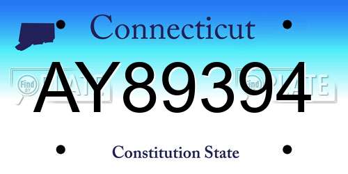 AY89394 Connecticut License Plate