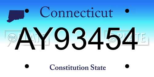 AY93454 Connecticut License Plate