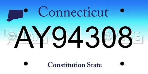 AY94308 Connecticut License Plate