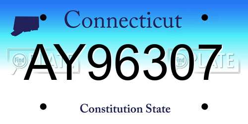 AY96307 Connecticut License Plate