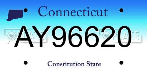 AY96620 Connecticut License Plate