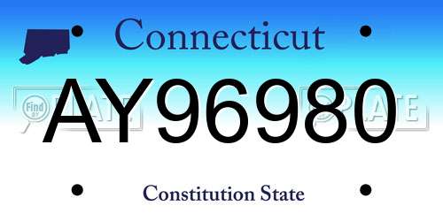 AY96980 Connecticut License Plate