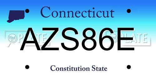 AZS86E Connecticut License Plate