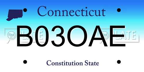 B03OAE Connecticut License Plate