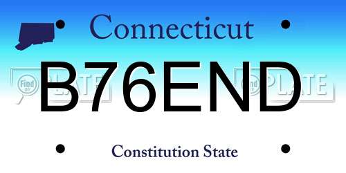B76END Connecticut License Plate