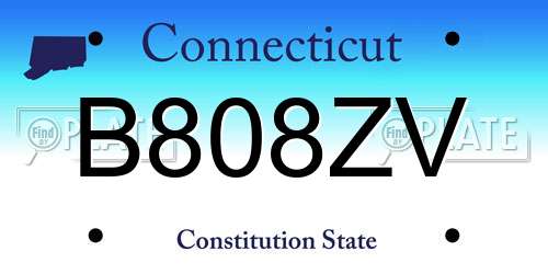 B808ZV Connecticut License Plate