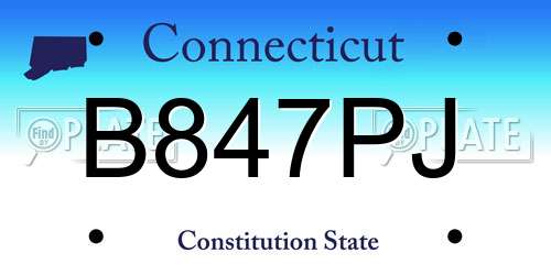 B847PJ Connecticut License Plate