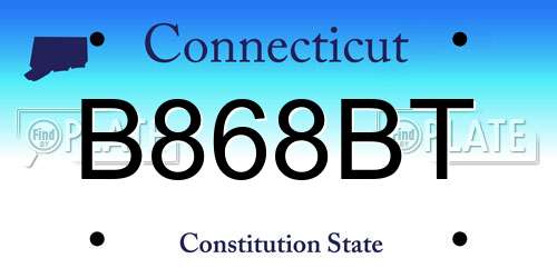 B868BT Connecticut License Plate