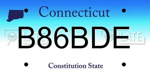 B86BDE Connecticut License Plate