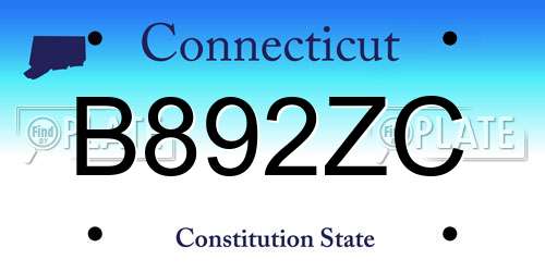 B892ZC Connecticut License Plate