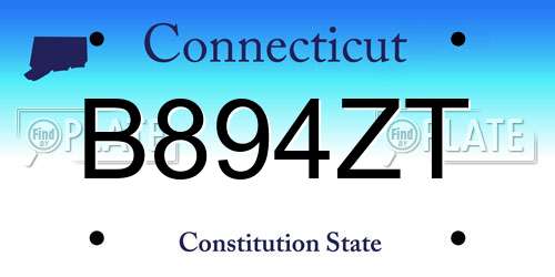 B894ZT Connecticut License Plate