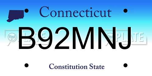 B92MNJ Connecticut License Plate